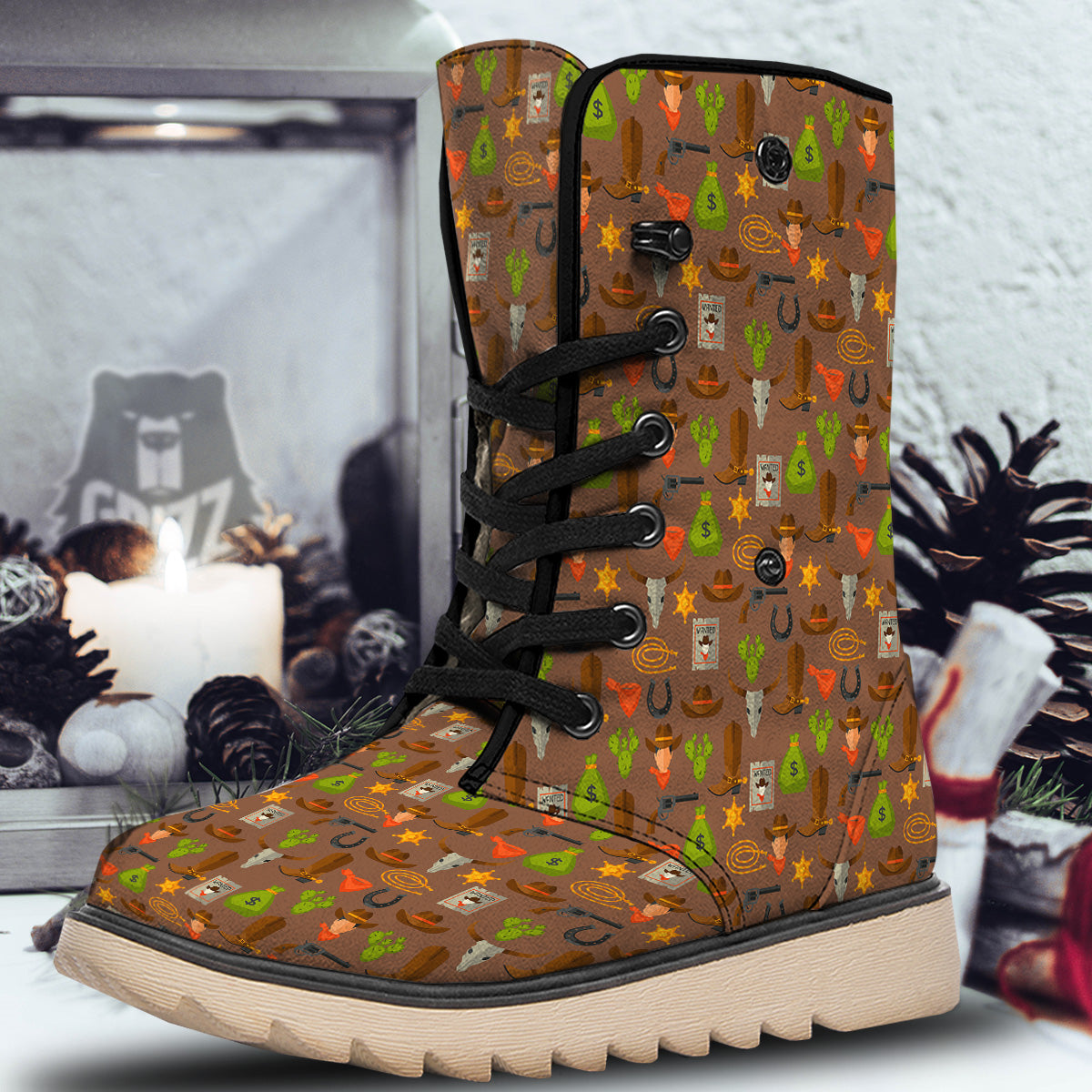 Wild West And Emoji Cowboy Style Print Pattern Snow Boots-grizzshop