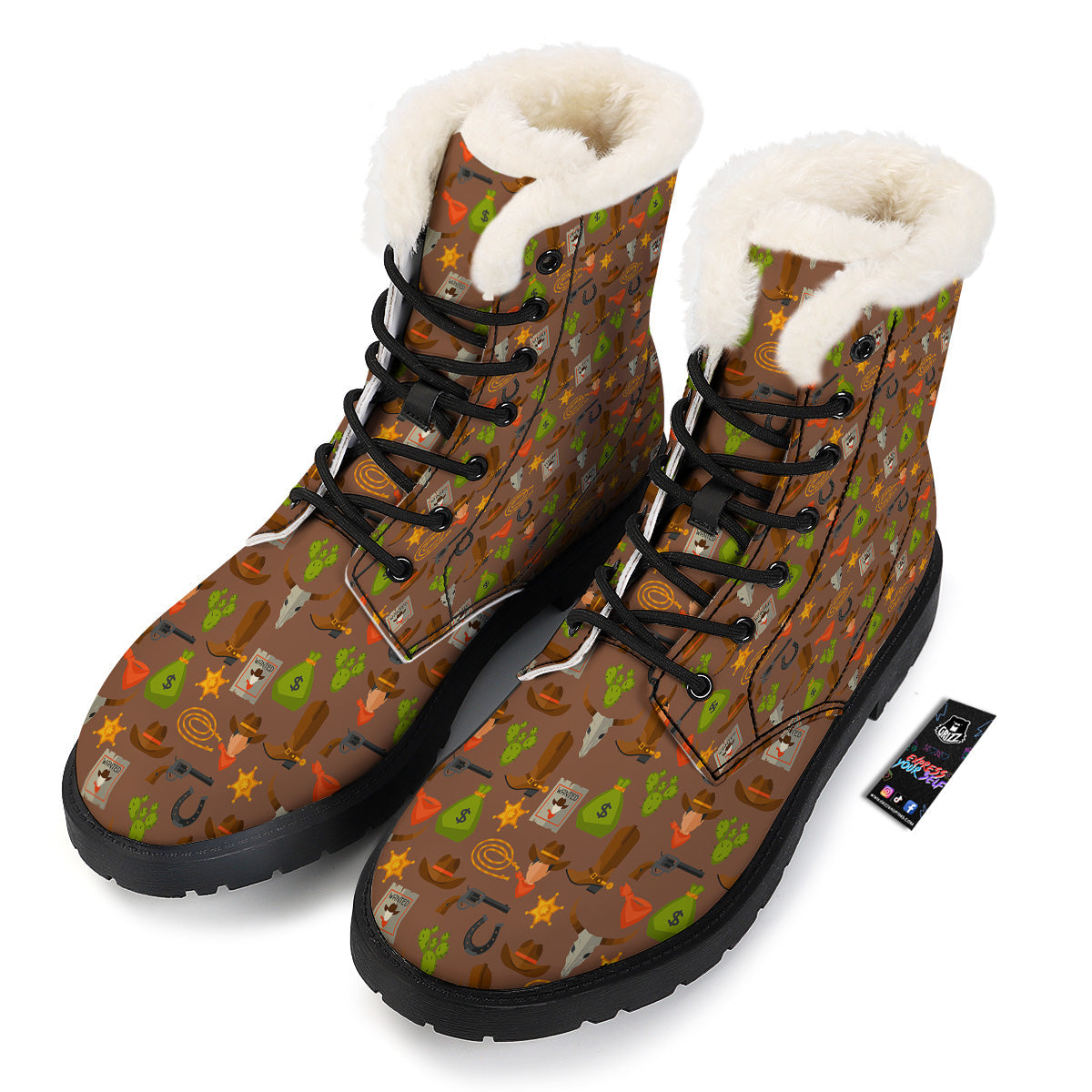 Wild West And Emoji Cowboy Style Print Pattern Winter Boots-grizzshop