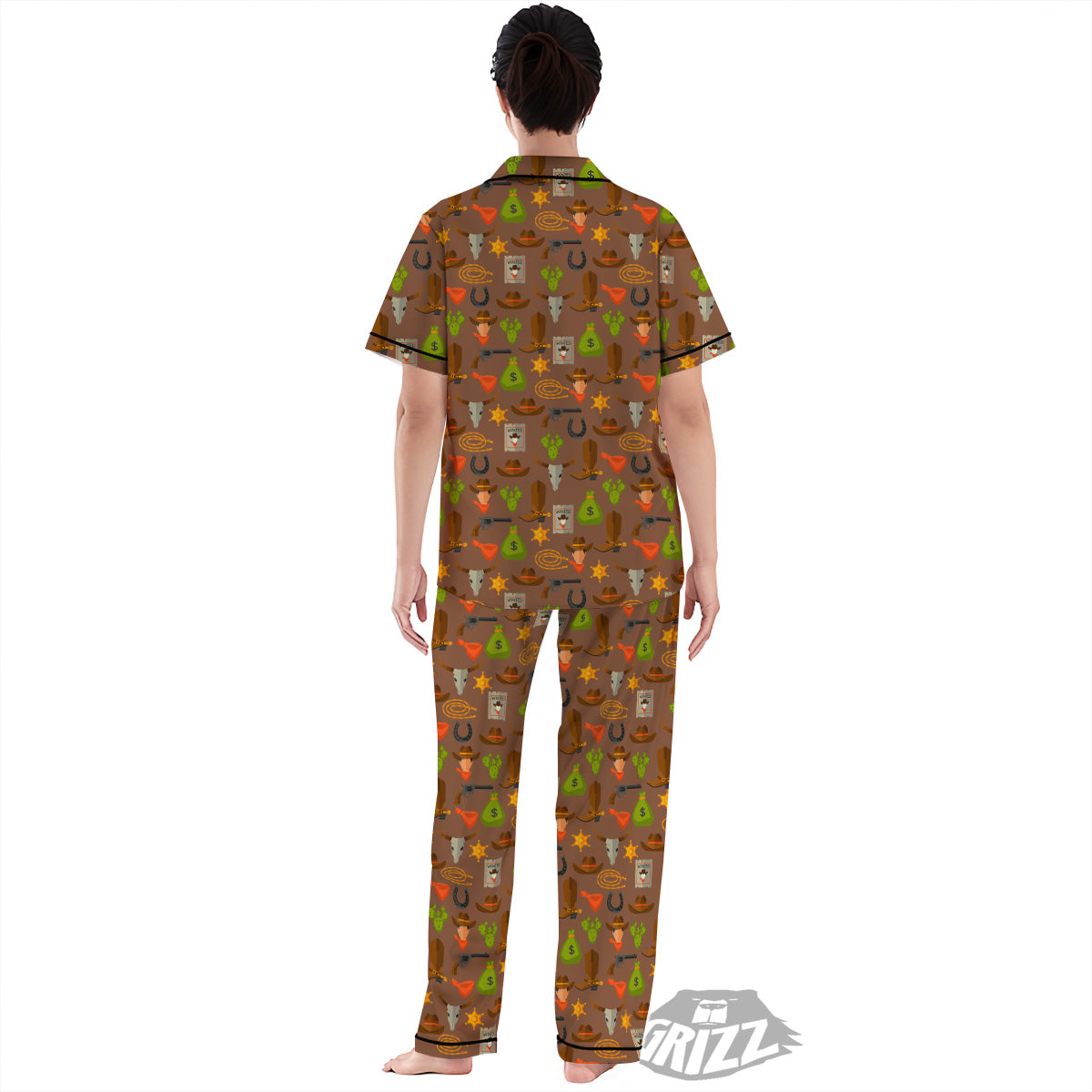 Wild West And Emoji Cowboy Style Print Pattern Women's Pajamas Set-grizzshop
