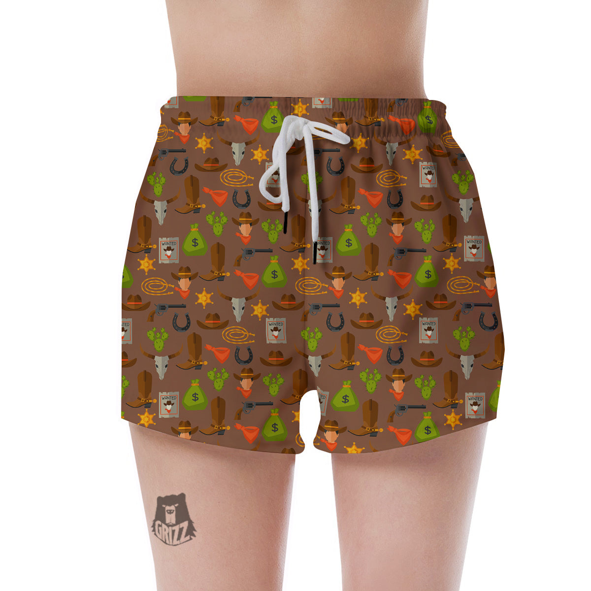 Wild West And Emoji Cowboy Style Print Pattern Women's Shorts-grizzshop
