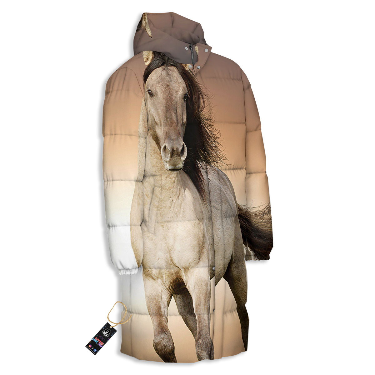 Wild Stallion Horse Running Print Long Down Jacket
