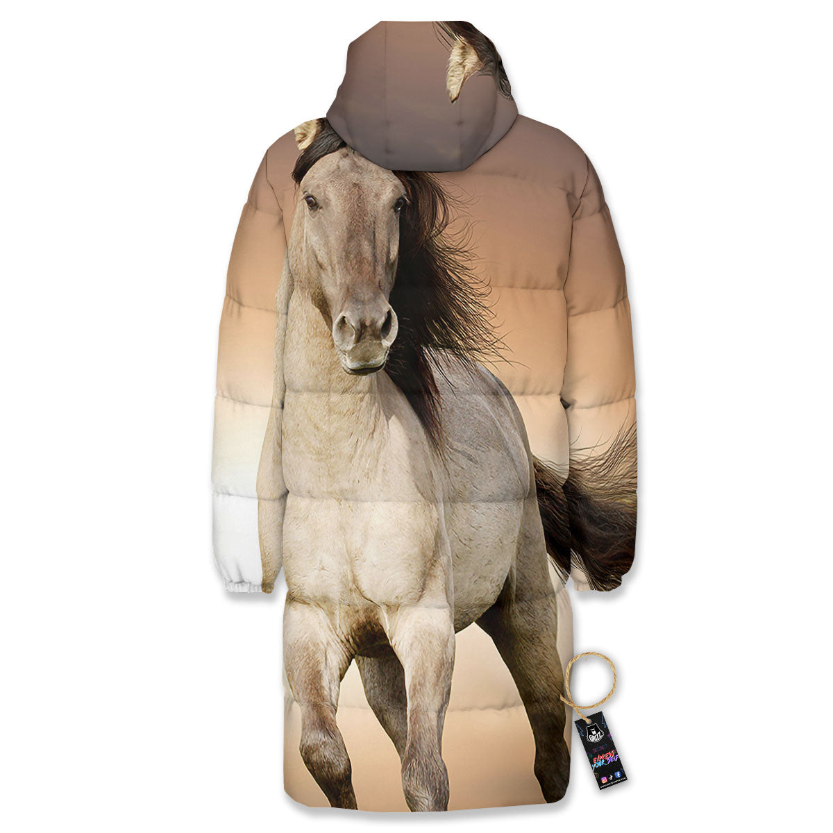 Wild Stallion Horse Running Print Long Down Jacket