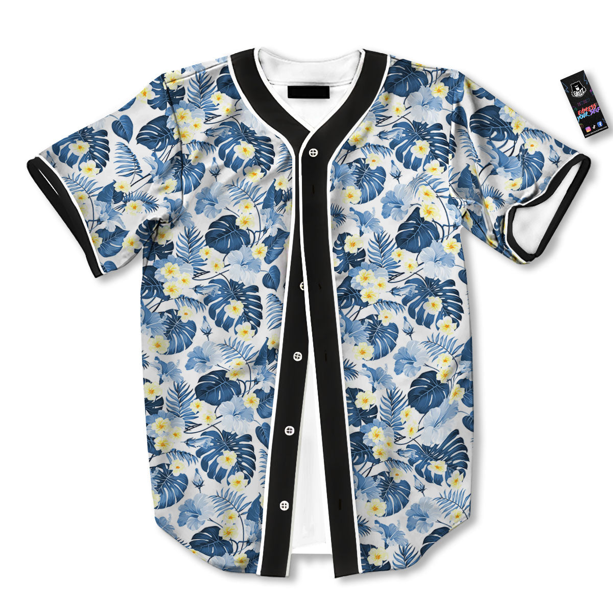 Wildflowers Blue Hawaiian Print Pattern Baseball Jersey-grizzshop