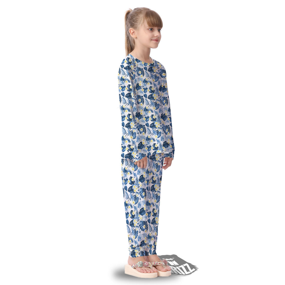 Wildflowers Blue Hawaiian Print Pattern Kid's Pajamas-grizzshop