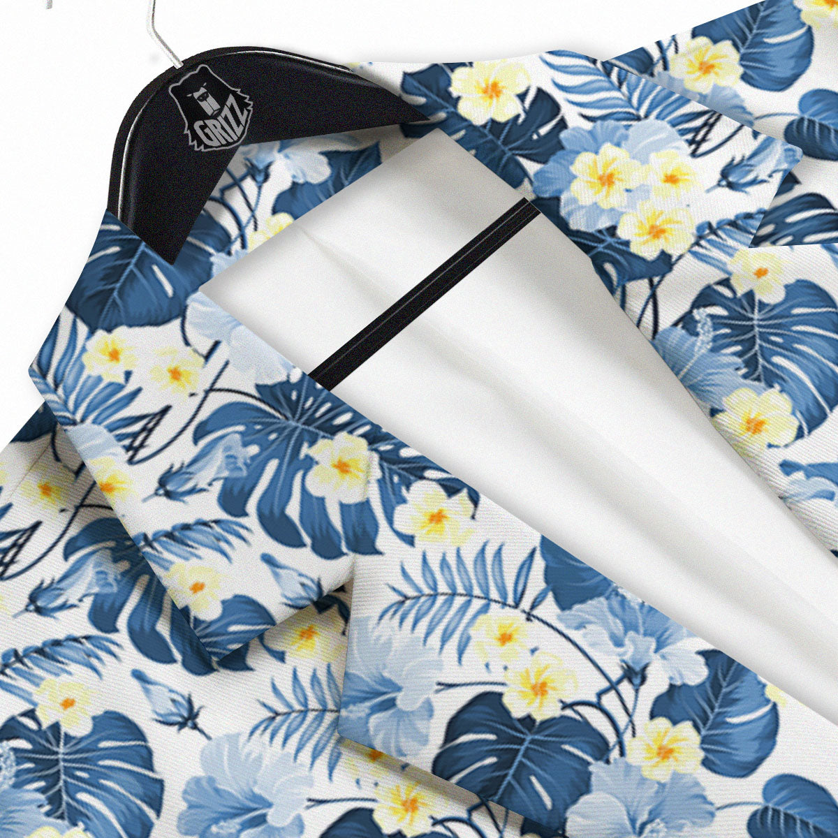 Wildflowers Blue Hawaiian Print Pattern Men's Sport Coat-grizzshop