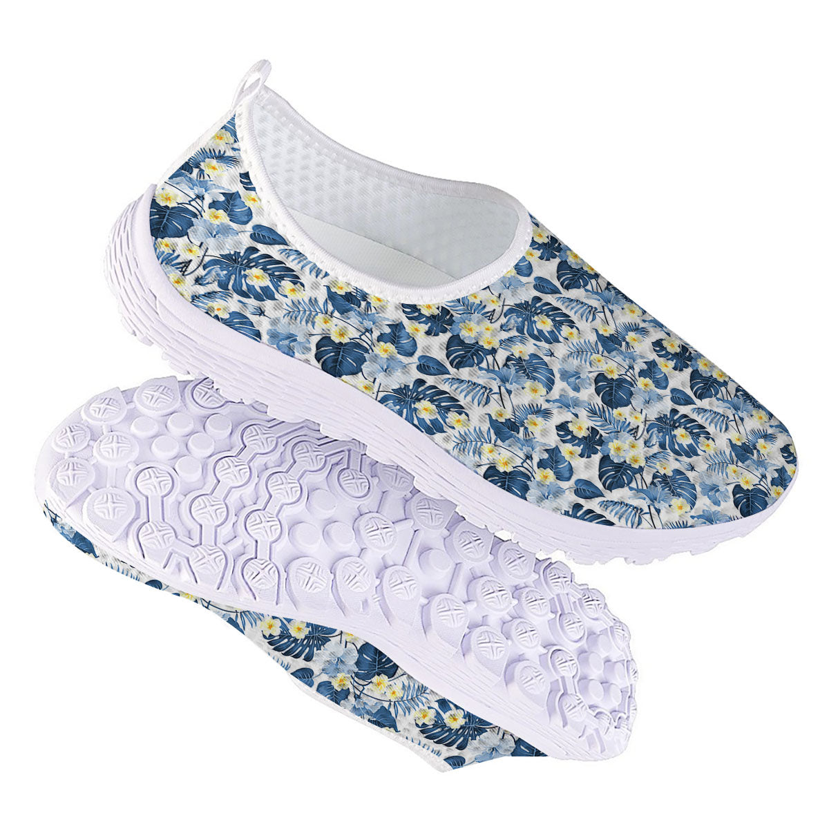 Wildflowers Blue Hawaiian Print Pattern Nurse Shoes-grizzshop