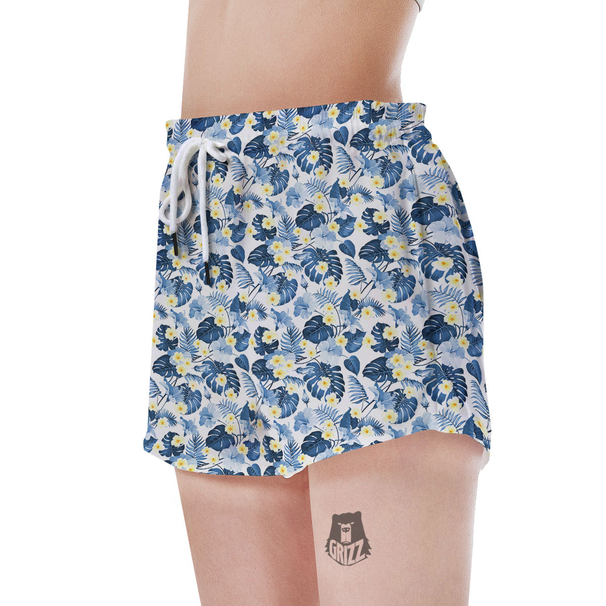 Wildflowers Blue Hawaiian Print Pattern Women's Shorts-grizzshop