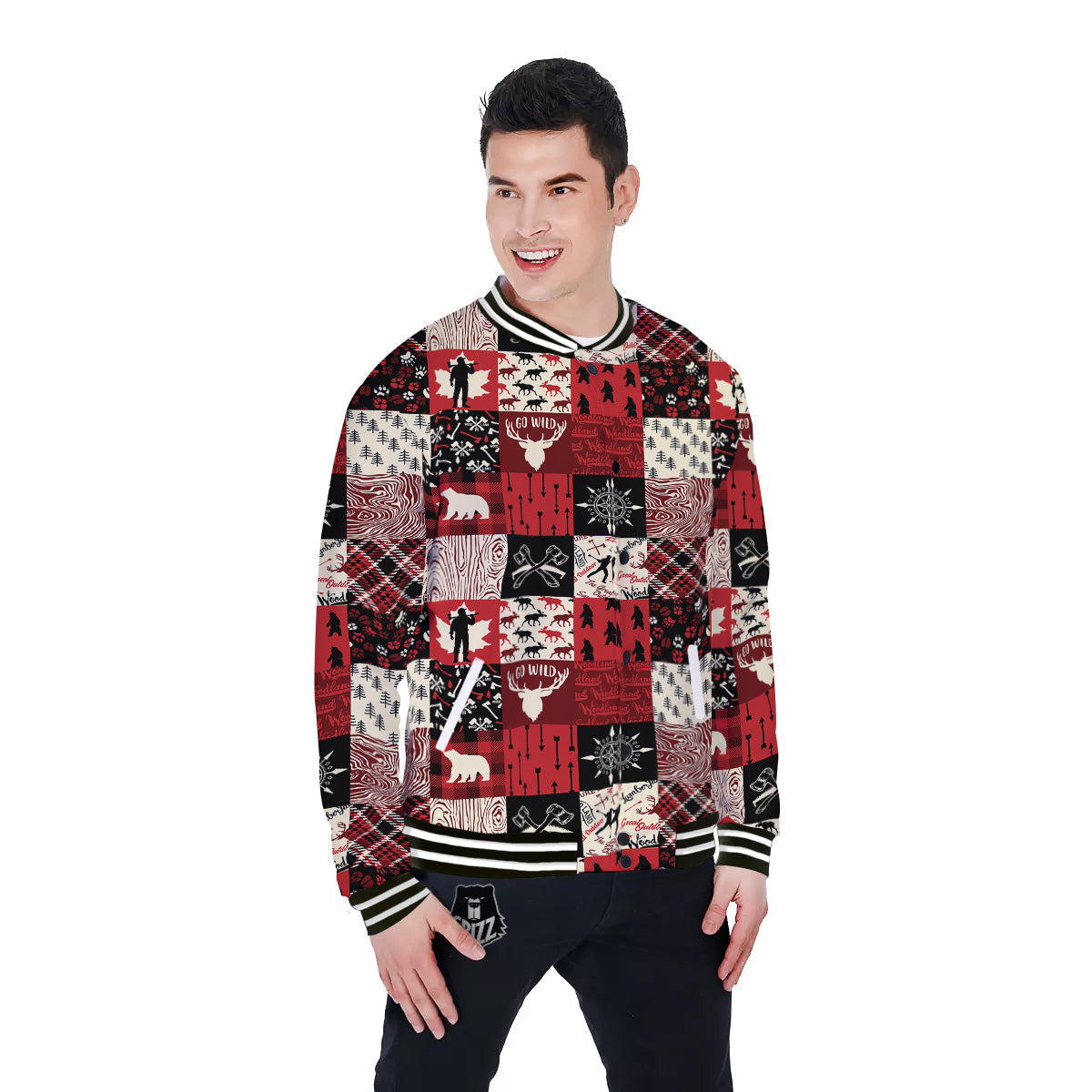 Wildlife Red Plaid Print Pattern Baseball Jacket-grizzshop