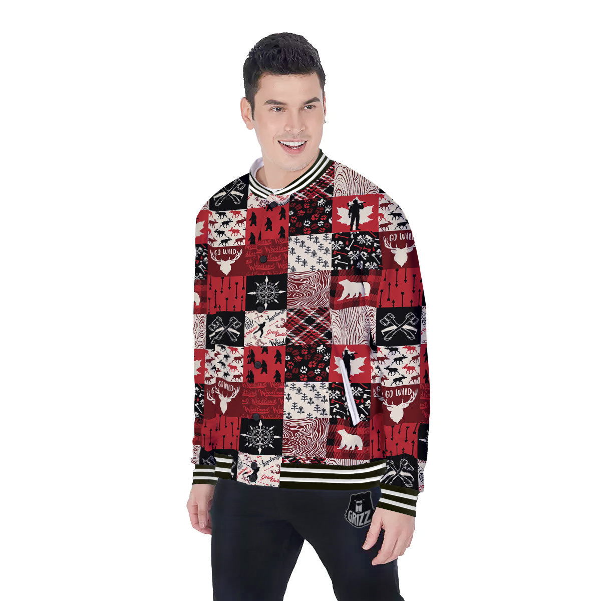 Wildlife Red Plaid Print Pattern Baseball Jacket-grizzshop