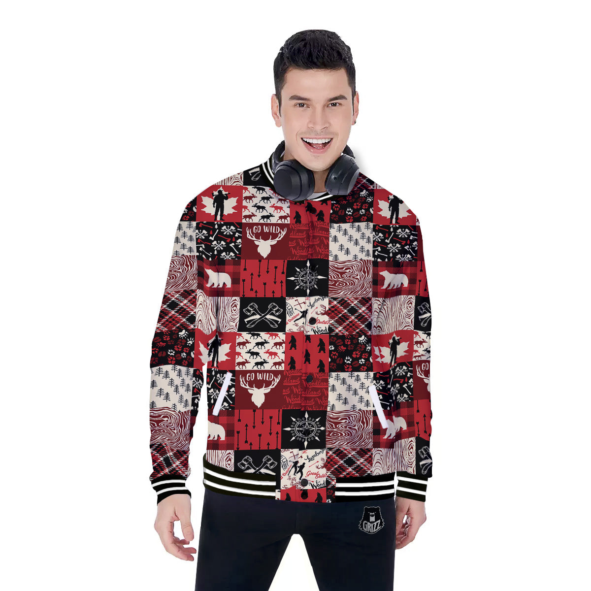 Wildlife Red Plaid Print Pattern Baseball Jacket-grizzshop