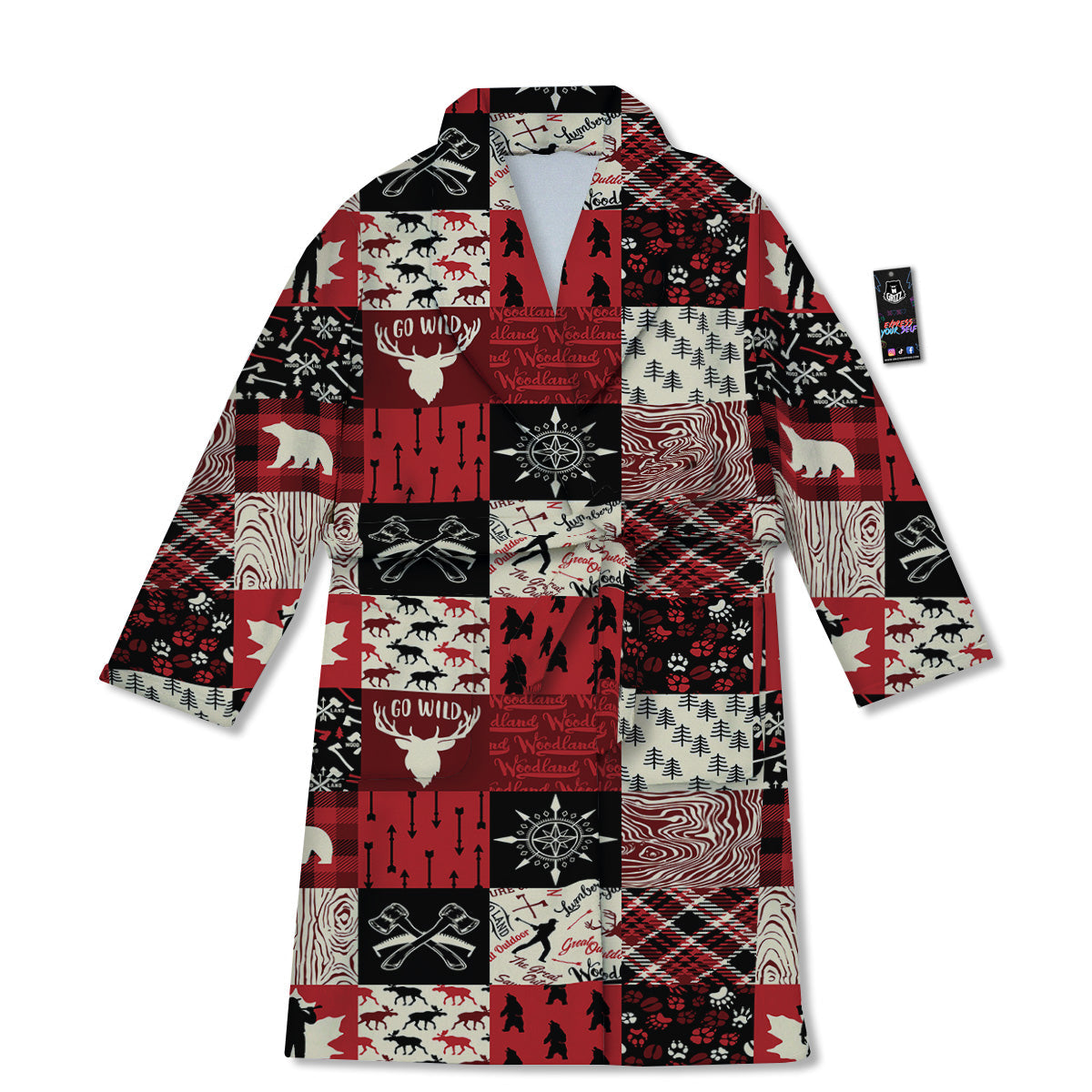 Wildlife Red Plaid Print Pattern Bathrobe-grizzshop