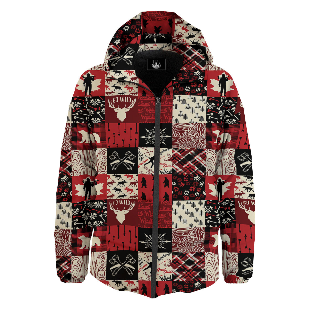 Wildlife Red Plaid Print Pattern Down Jacket-grizzshop