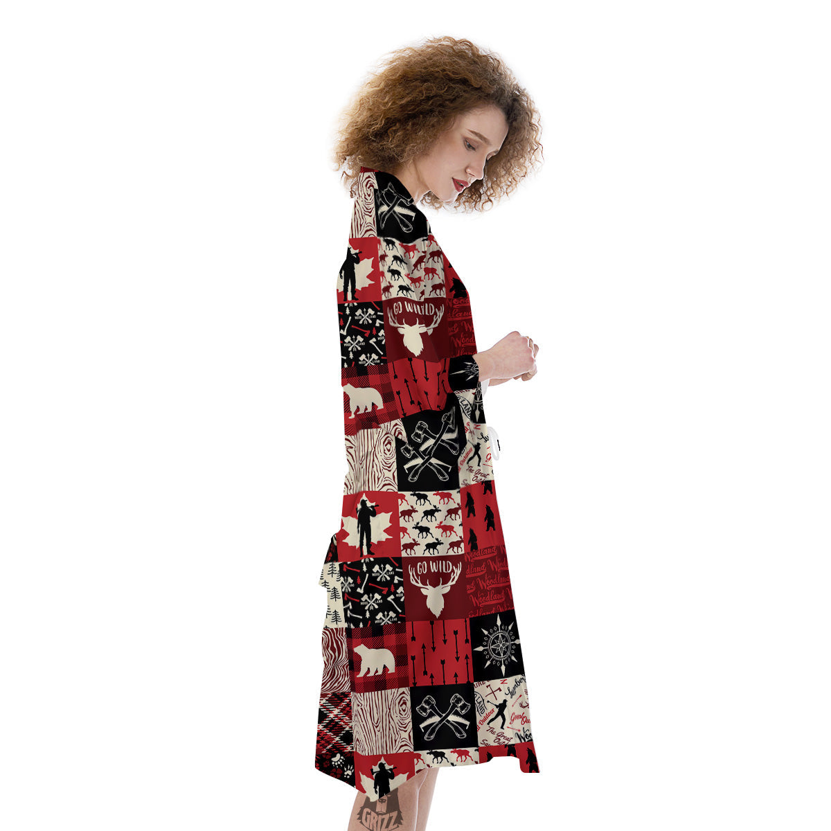 Wildlife Red Plaid Print Pattern Kimono-grizzshop