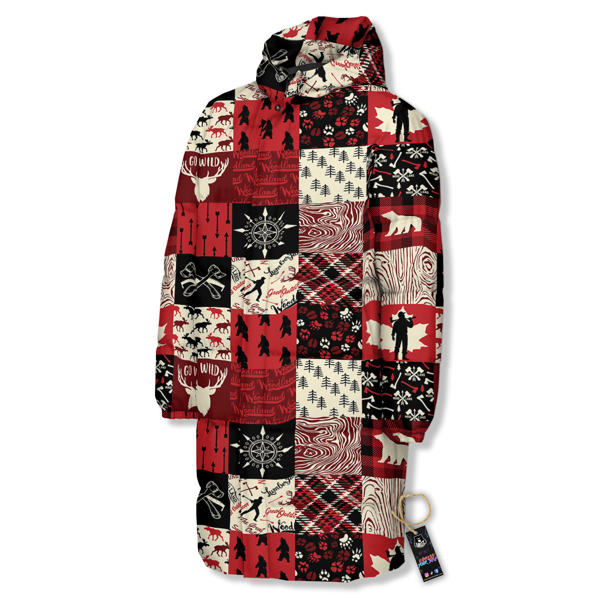 Wildlife Red Plaid Print Pattern Long Down Jacket-grizzshop