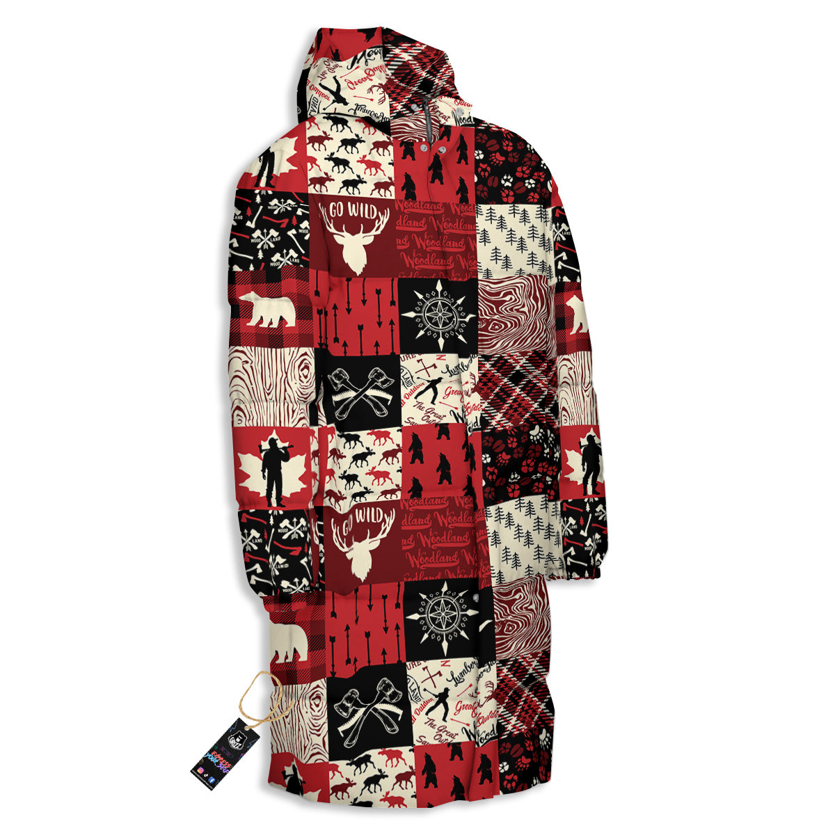Wildlife Red Plaid Print Pattern Long Down Jacket-grizzshop