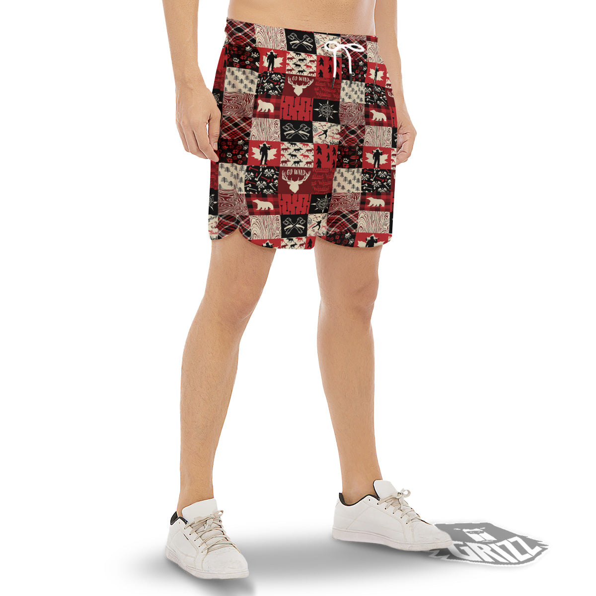 Wildlife Red Plaid Print Pattern Men's Gym Shorts-grizzshop