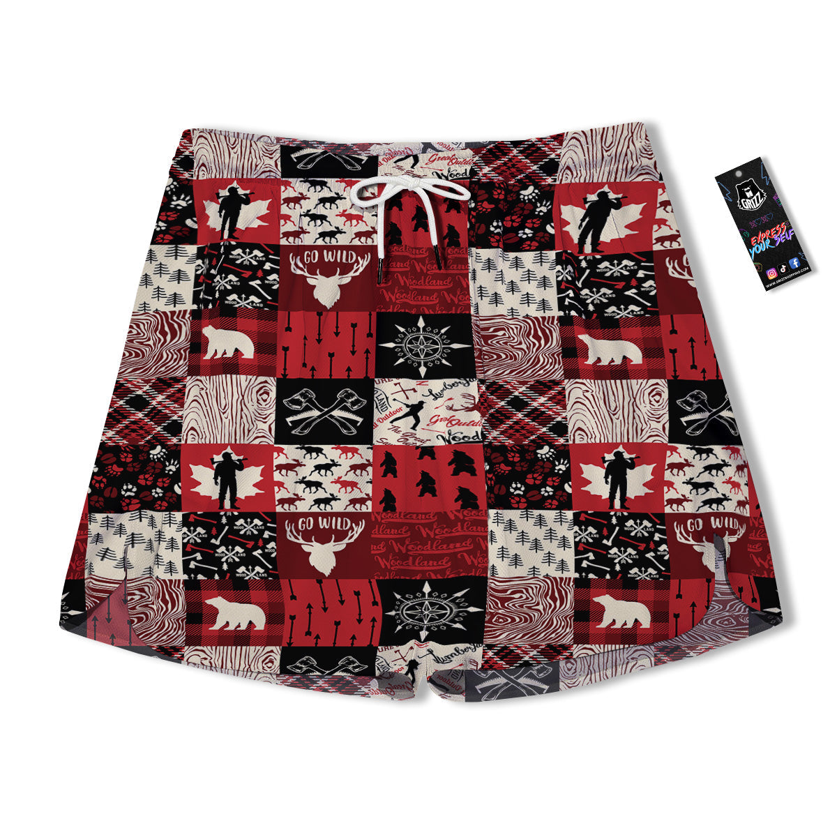 Wildlife Red Plaid Print Pattern Men's Running Shorts-grizzshop
