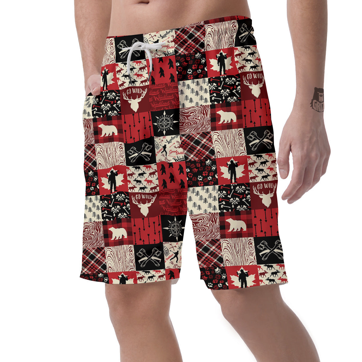 Wildlife Red Plaid Print Pattern Men's Shorts-grizzshop