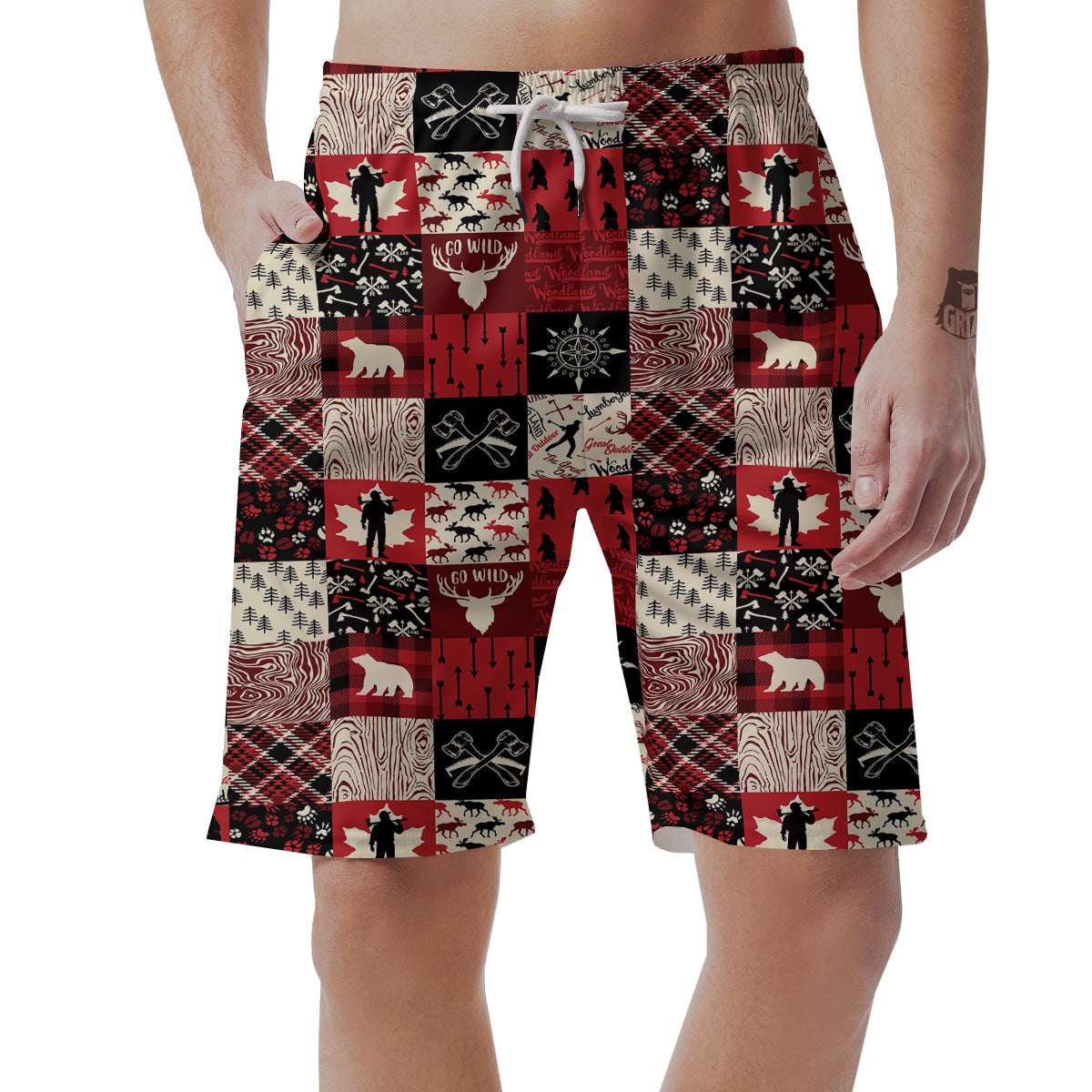 Wildlife Red Plaid Print Pattern Men's Shorts-grizzshop