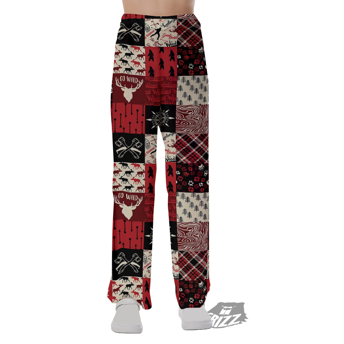 Wildlife Red Plaid Print Pattern Pajama Pants-grizzshop