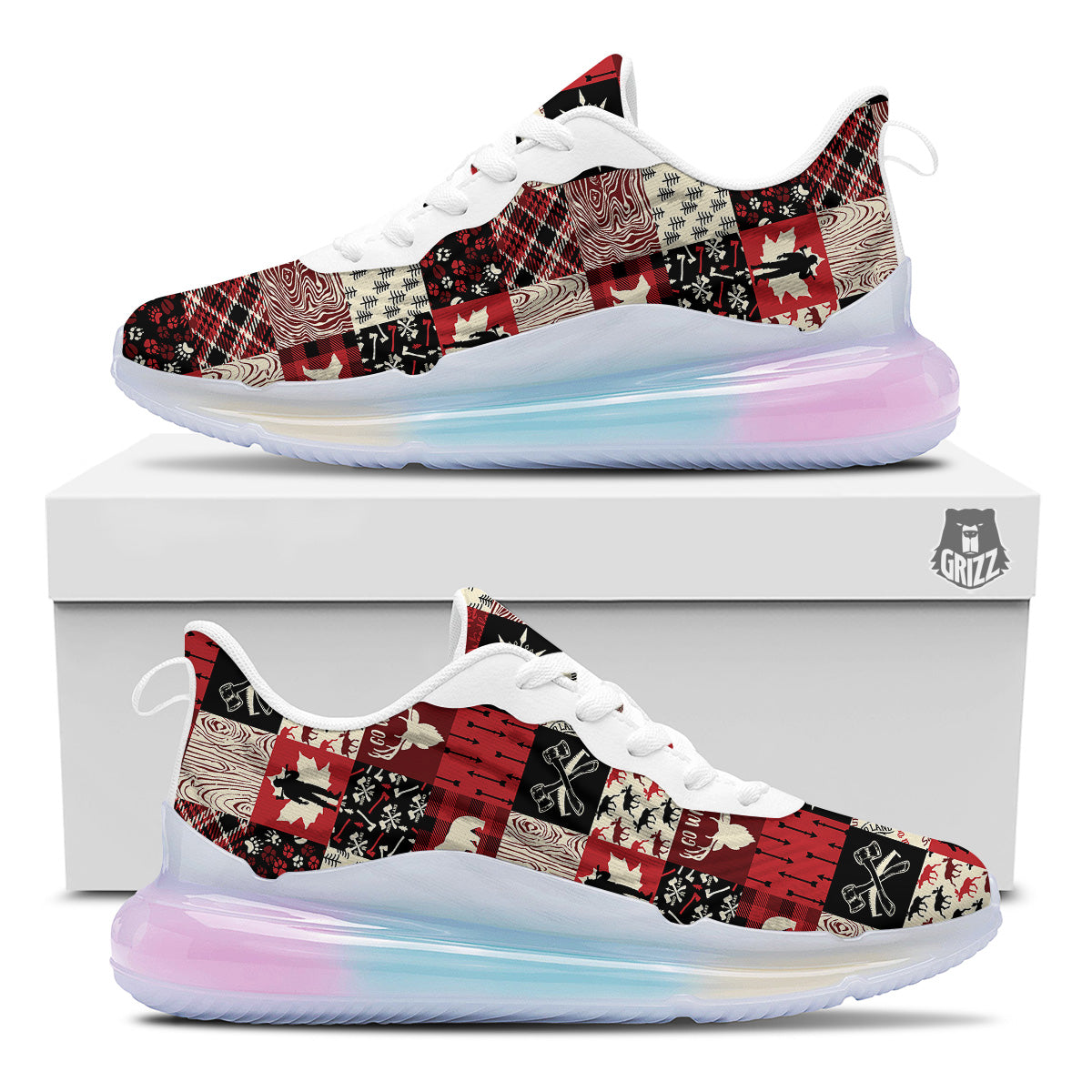 Wildlife Red Plaid Print Pattern Running Sneakers-grizzshop