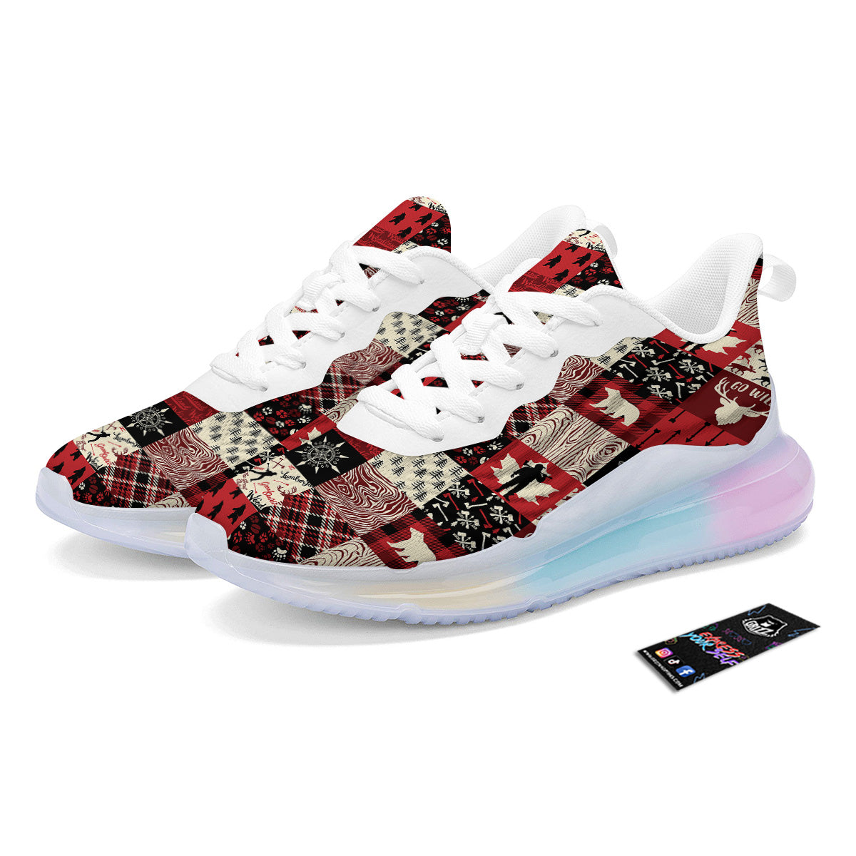 Wildlife Red Plaid Print Pattern Running Sneakers-grizzshop