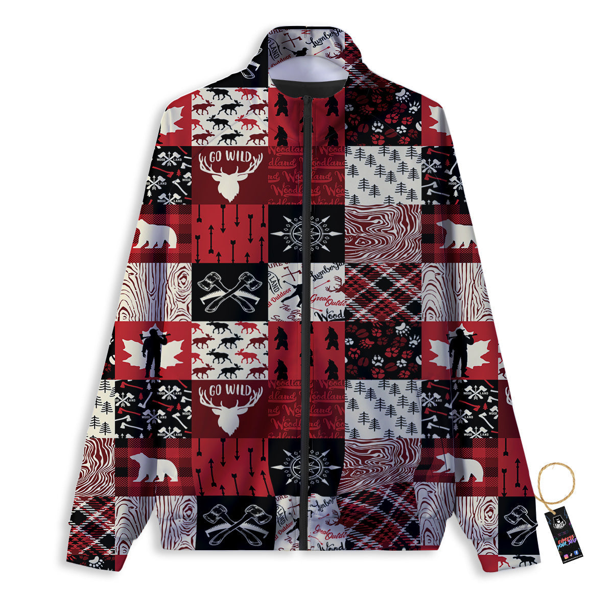 Wildlife Red Plaid Print Pattern Track Jacket-grizzshop