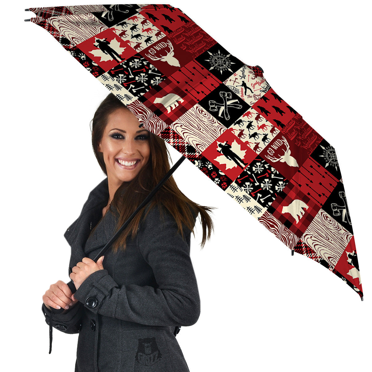 Wildlife Red Plaid Print Pattern Umbrella-grizzshop