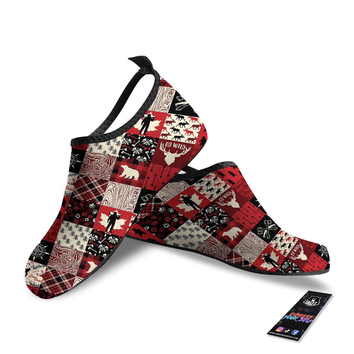 Wildlife Red Plaid Print Pattern Water Shoes-grizzshop