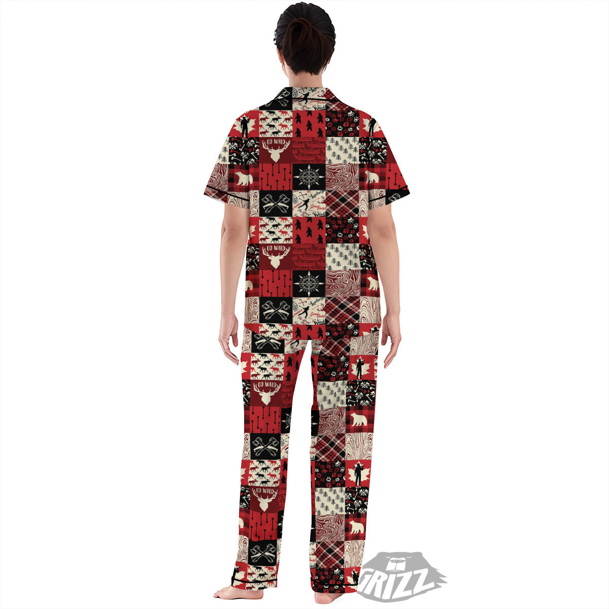 Wildlife Red Plaid Print Pattern Women's Pajamas Set-grizzshop