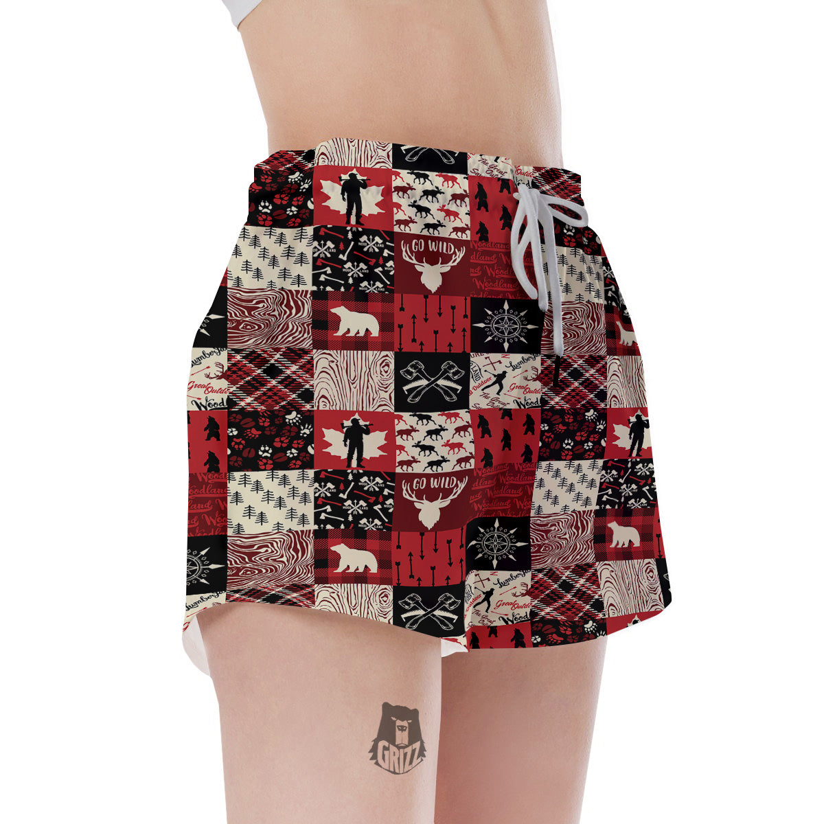 Wildlife Red Plaid Print Pattern Women's Shorts-grizzshop