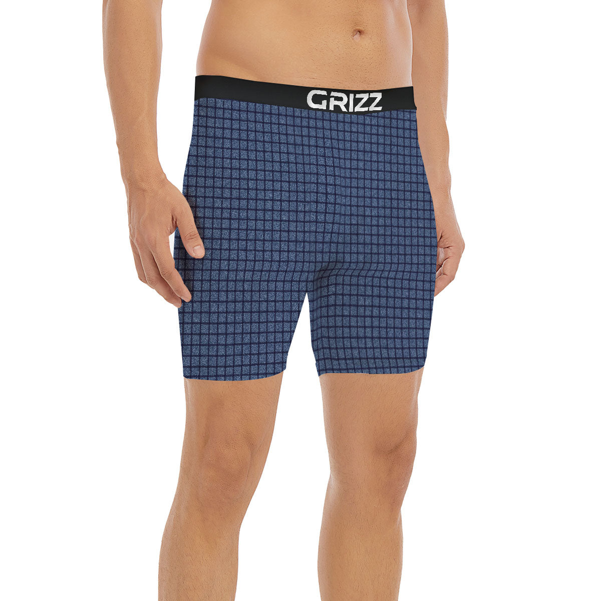 Windowpane Denim Print Pattern Boxer Briefs-grizzshop