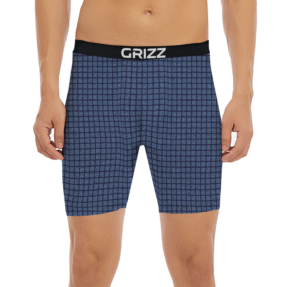 Windowpane Denim Print Pattern Boxer Briefs-grizzshop