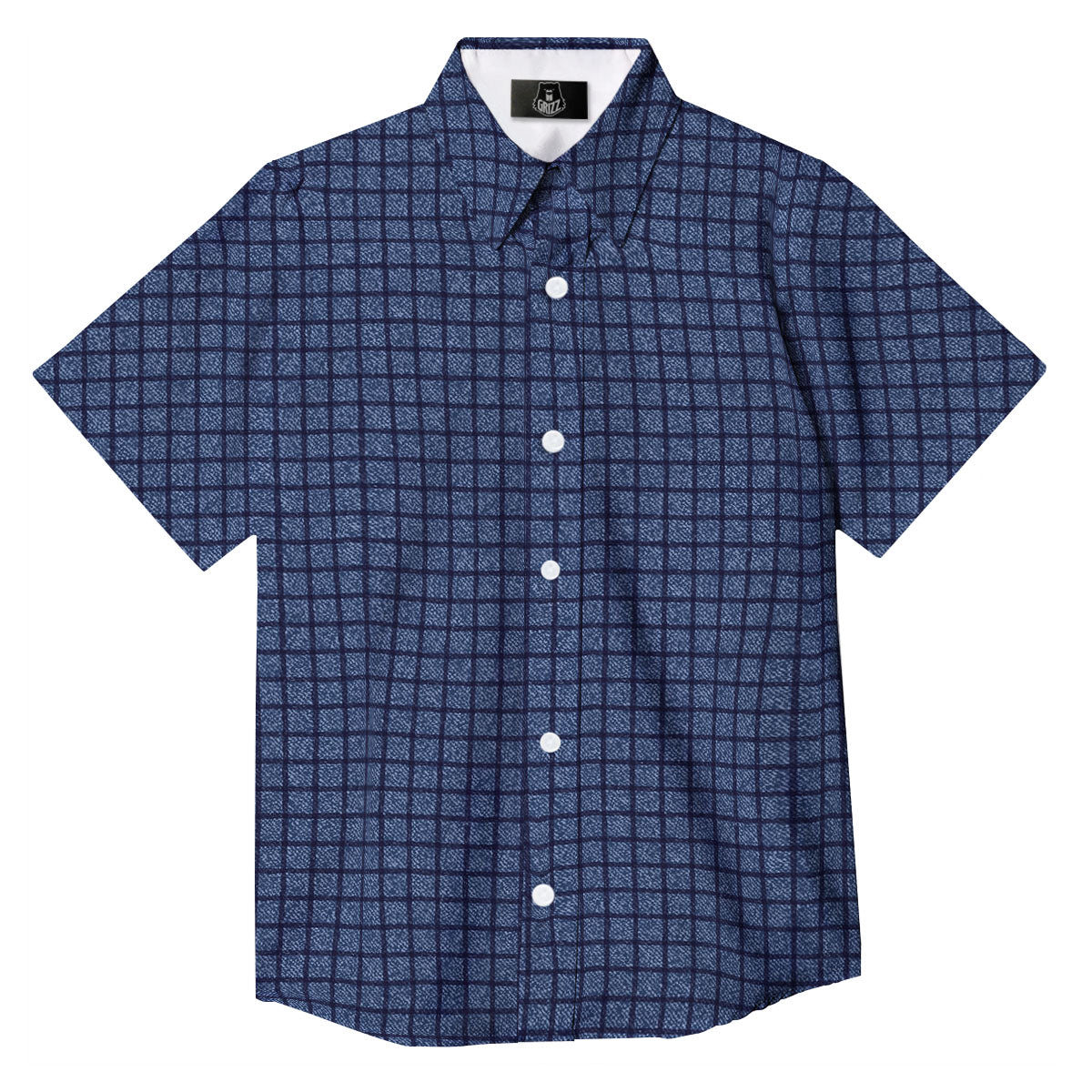 Windowpane Denim Print Pattern Button Up Shirt-grizzshop