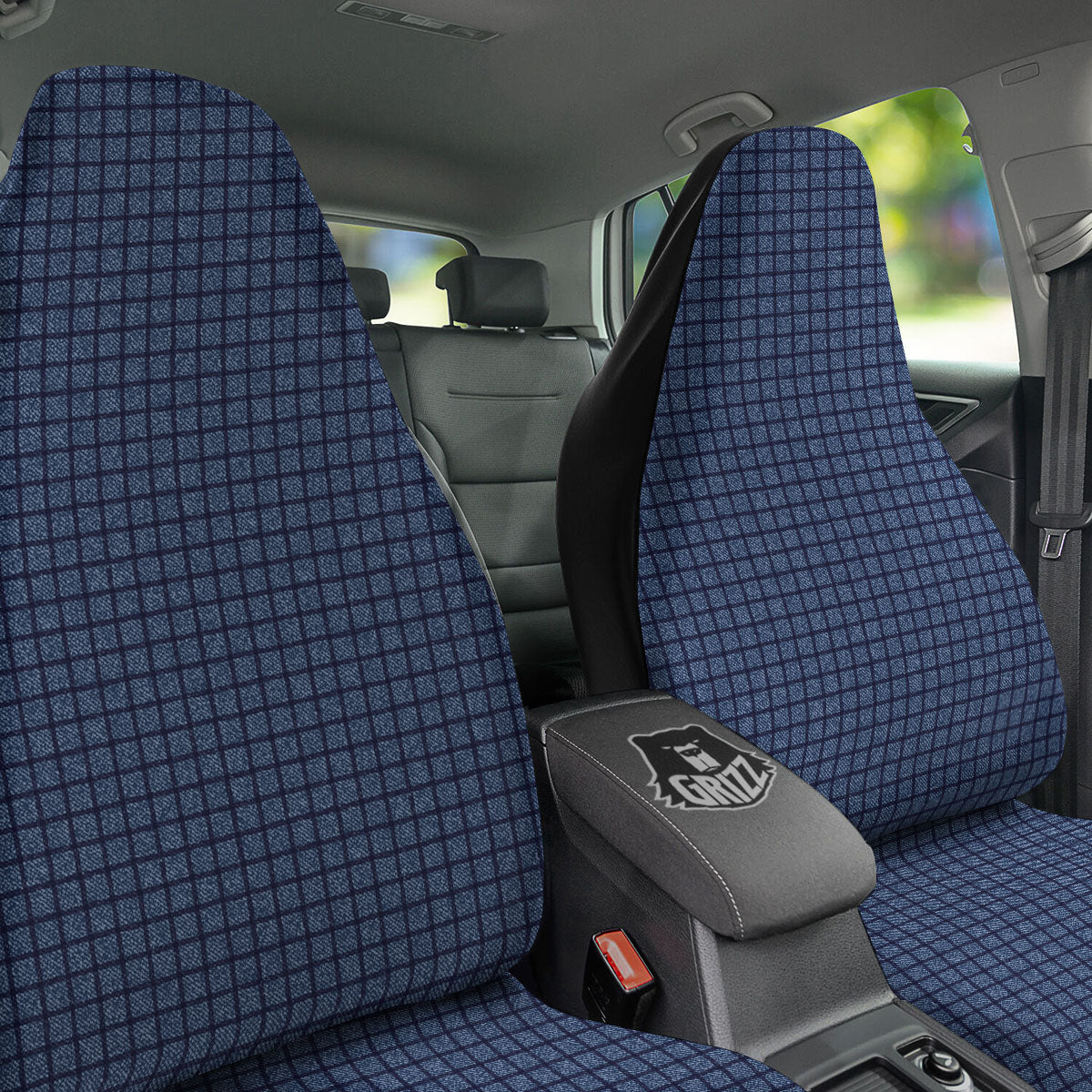 Windowpane Denim Print Pattern Car Seat Covers-grizzshop
