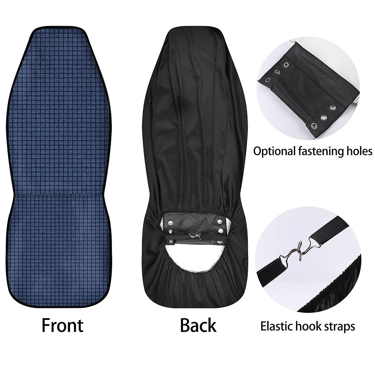 Windowpane Denim Print Pattern Car Seat Covers-grizzshop