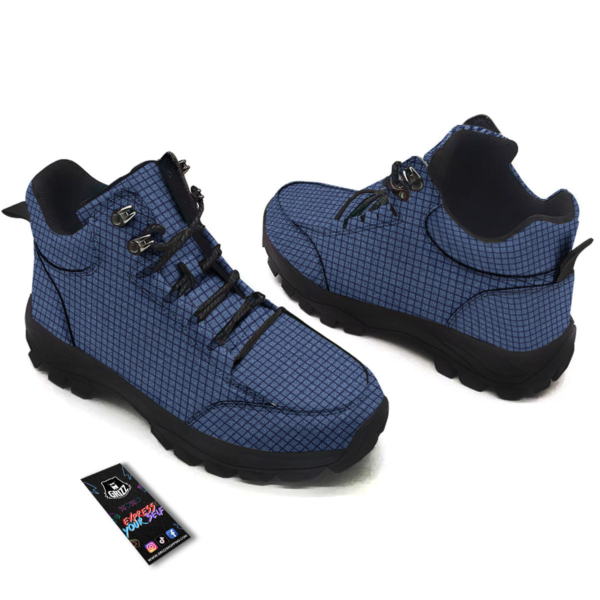 Windowpane Denim Print Pattern Hiking Shoes-grizzshop