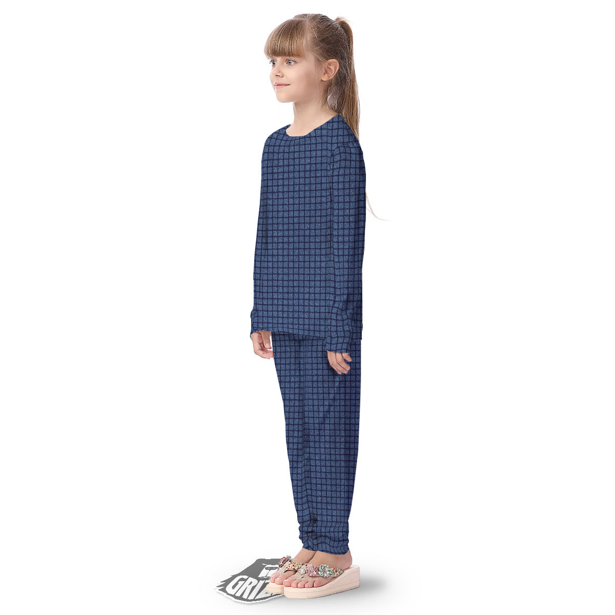 Windowpane Denim Print Pattern Kid's Pajamas-grizzshop