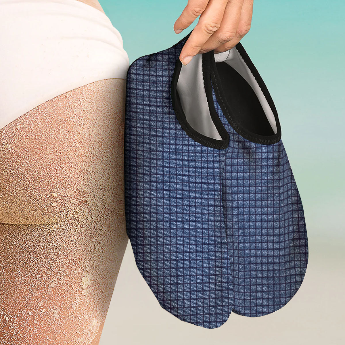 Windowpane Denim Print Pattern Water Shoes-grizzshop
