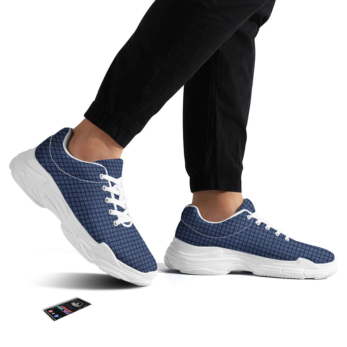 Windowpane Denim Print Pattern White Chunky Shoes-grizzshop