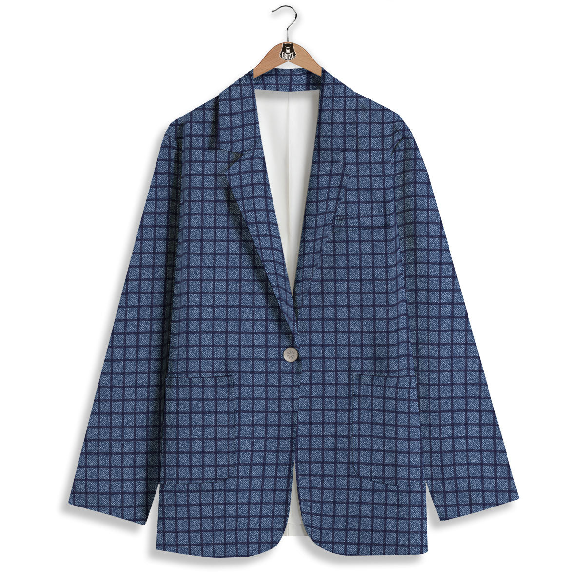 Windowpane Denim Print Pattern Women's Blazer-grizzshop