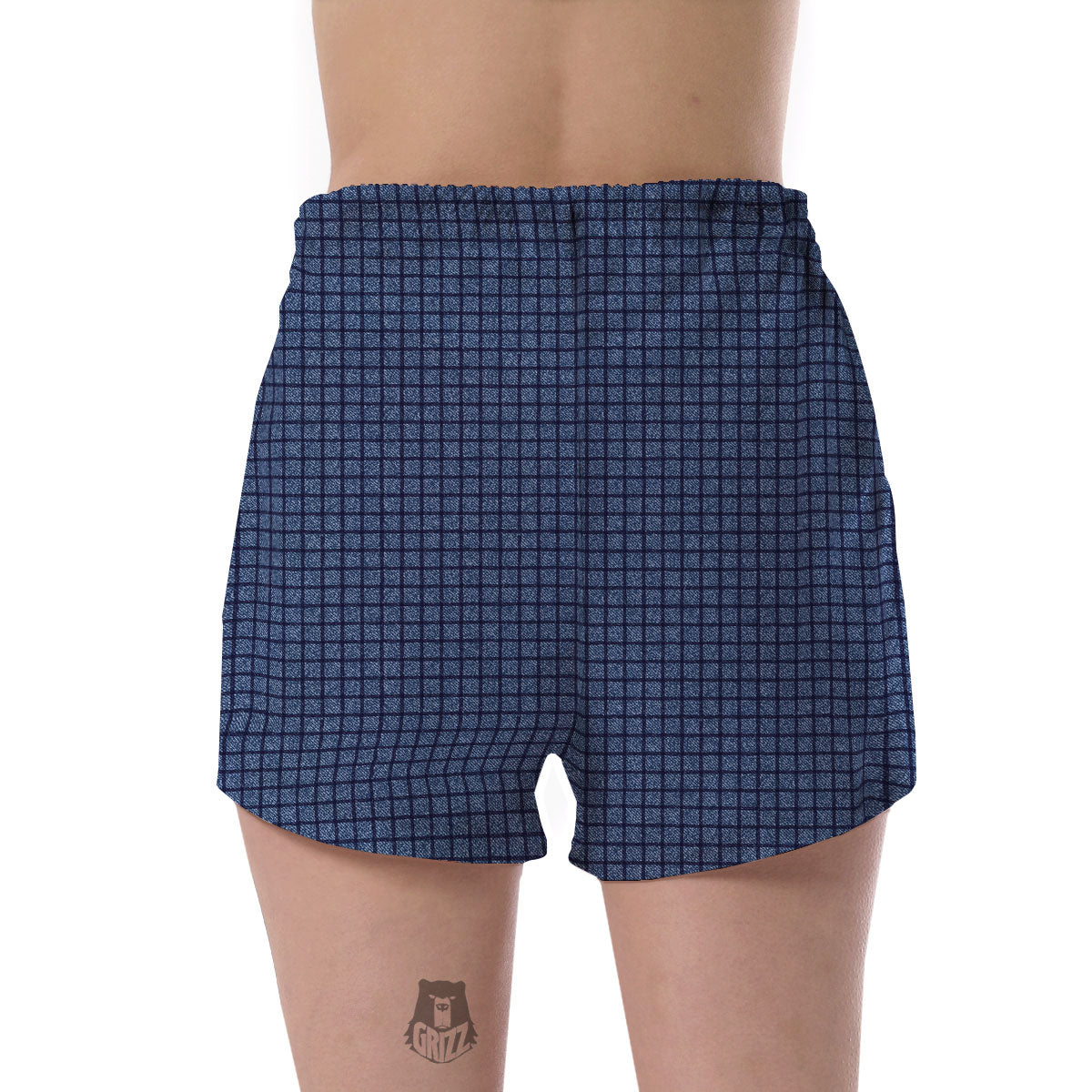 Windowpane Denim Print Pattern Women's Shorts-grizzshop