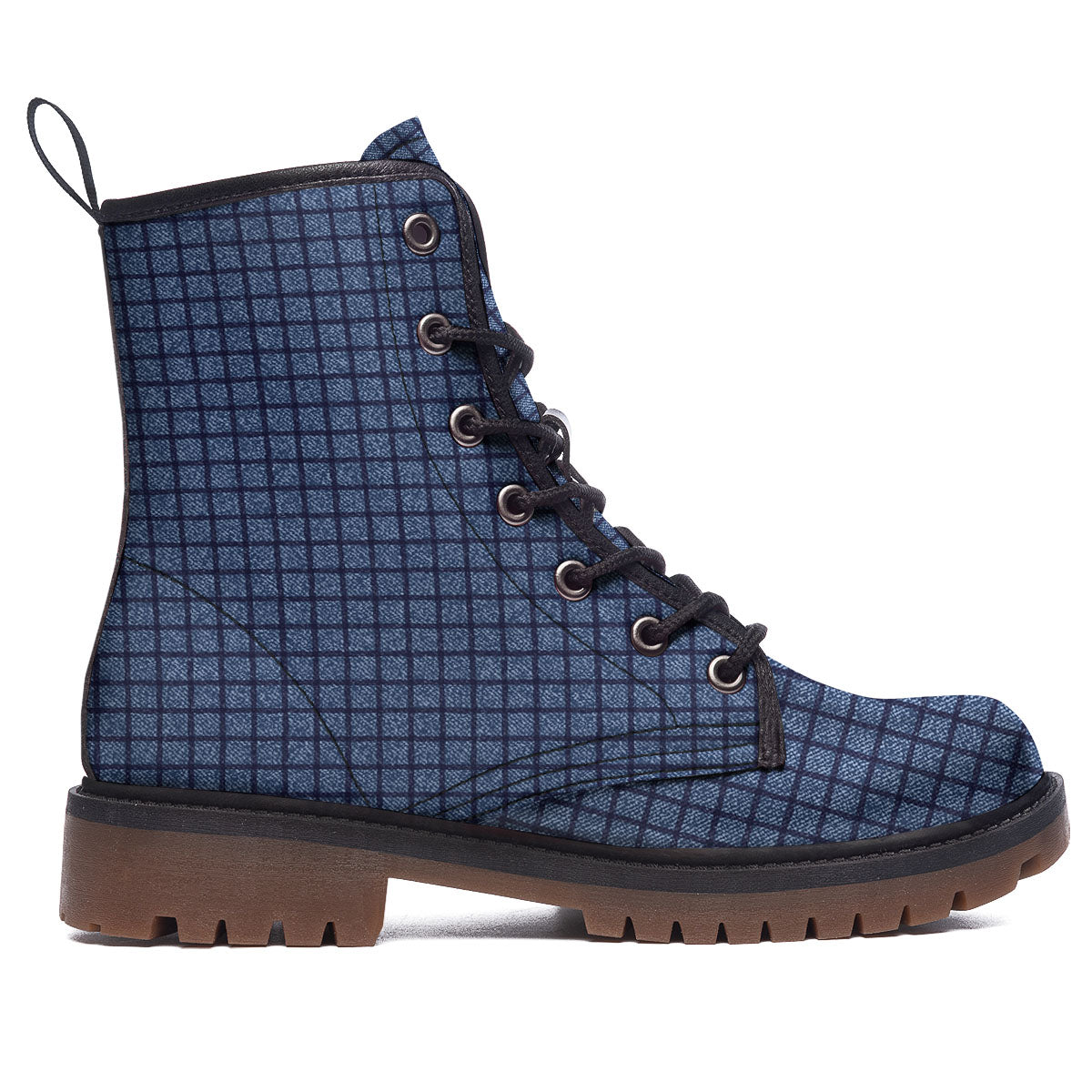 Windowpane Denim Print Pattern Work Boots-grizzshop