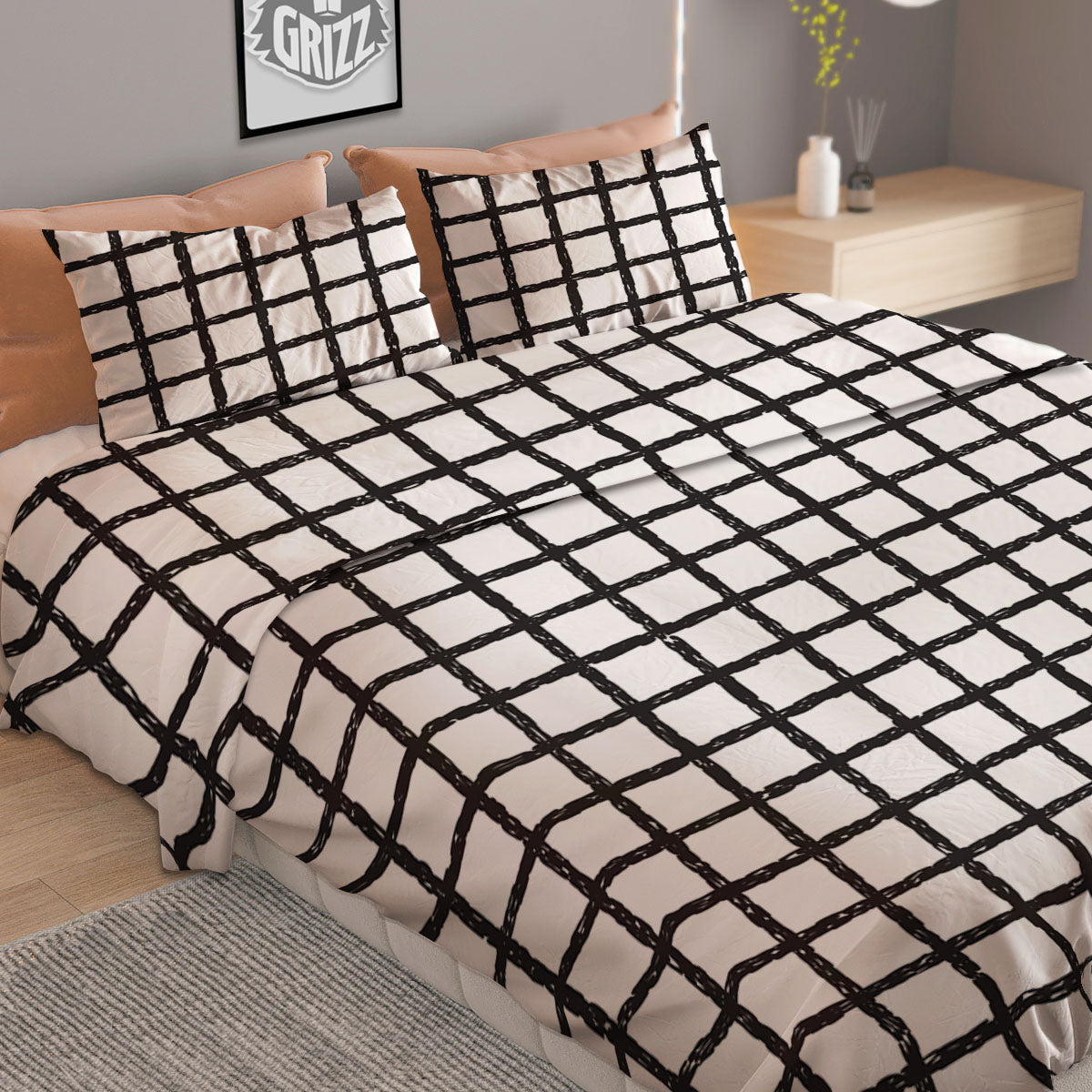Windowpane Doodle Print Pattern Duvet Cover Bedding Set-grizzshop