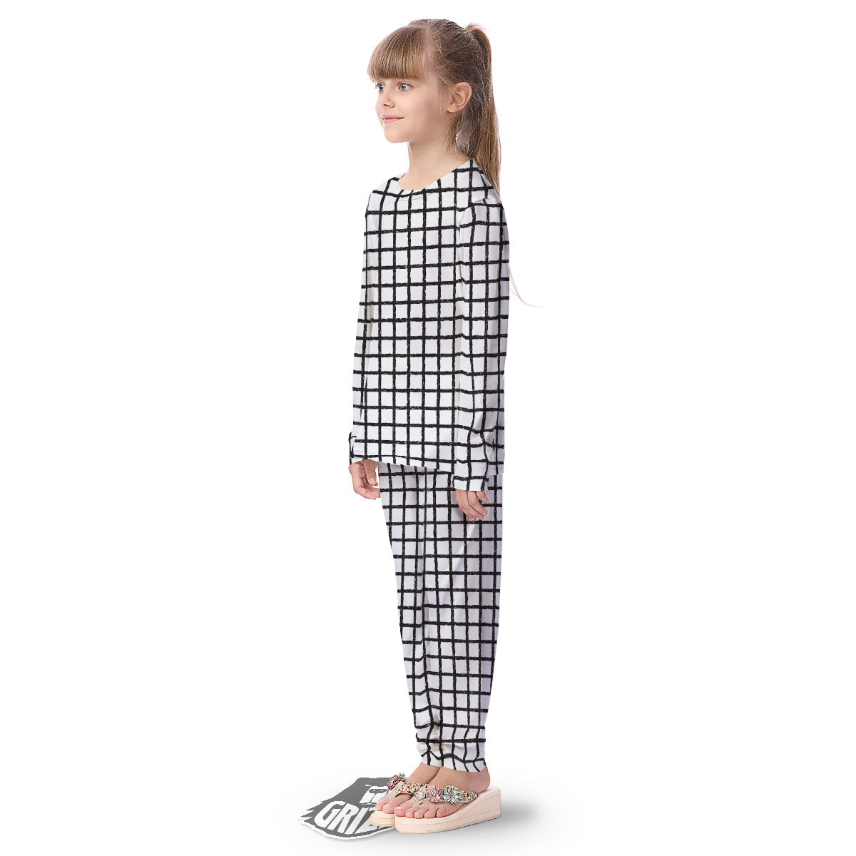 Windowpane Doodle Print Pattern Kid's Pajamas-grizzshop