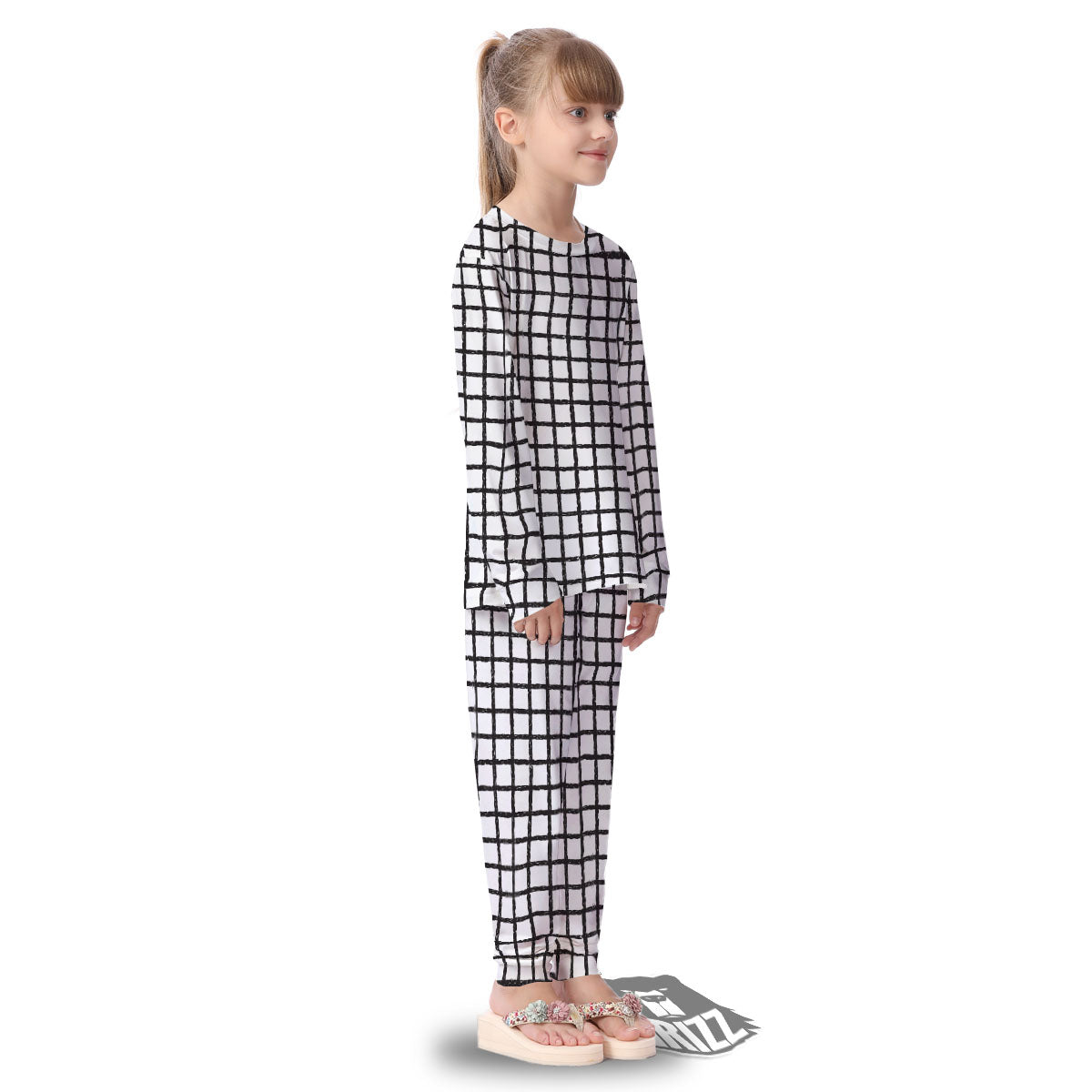 Windowpane Doodle Print Pattern Kid's Pajamas-grizzshop