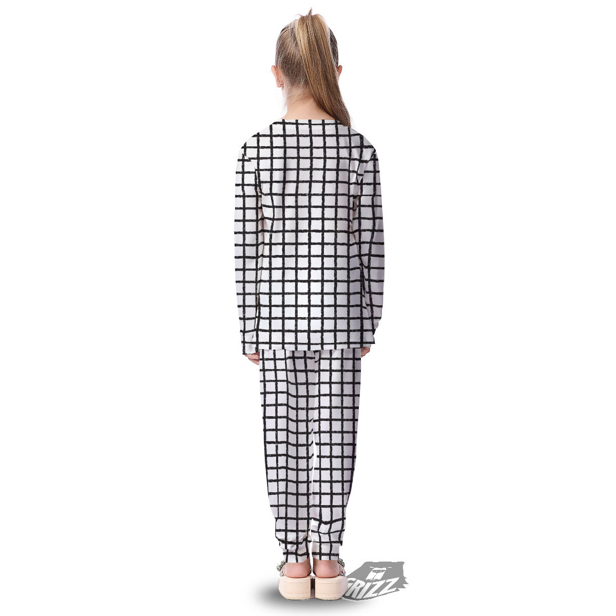 Windowpane Doodle Print Pattern Kid's Pajamas-grizzshop