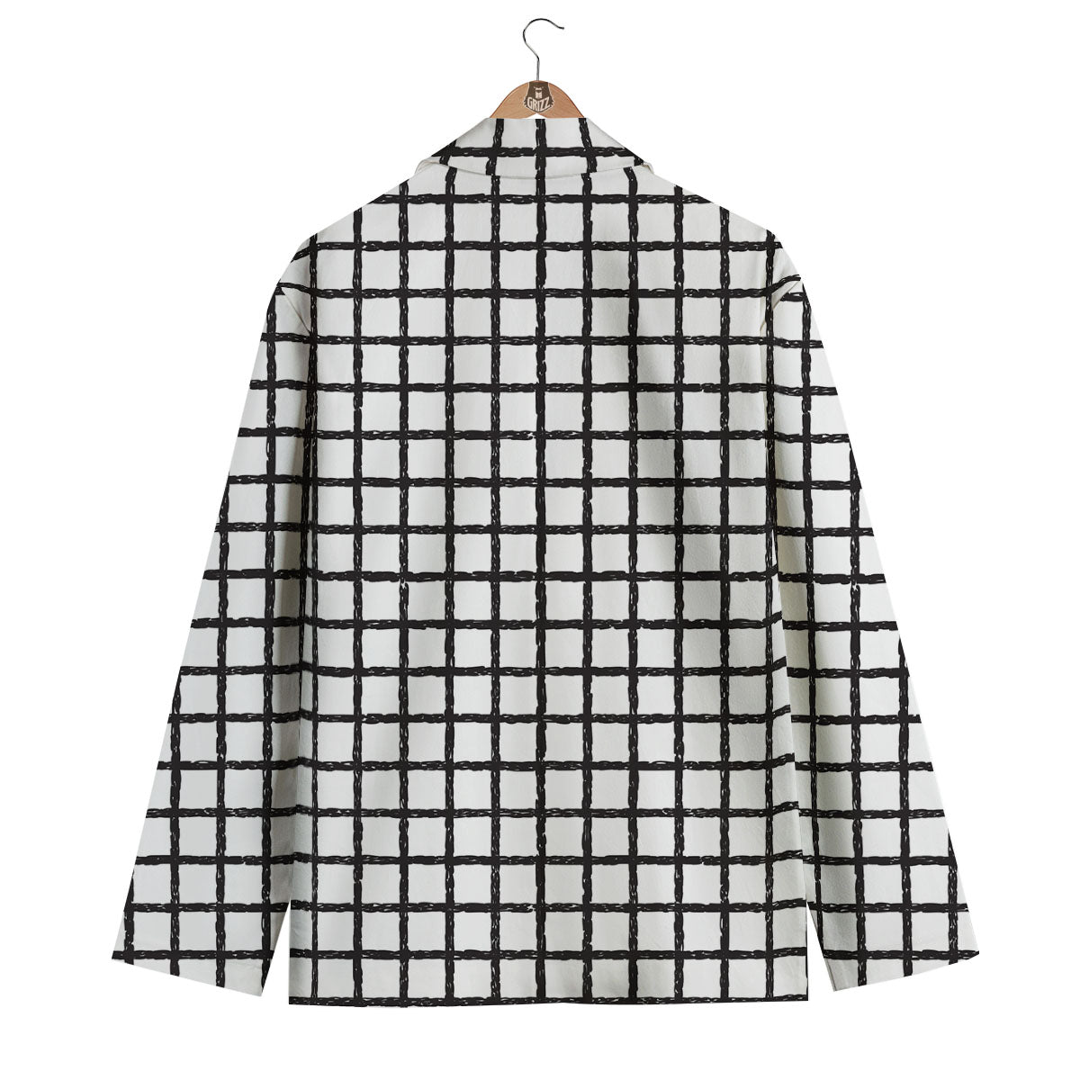 Windowpane Doodle Print Pattern Men's Blazer-grizzshop