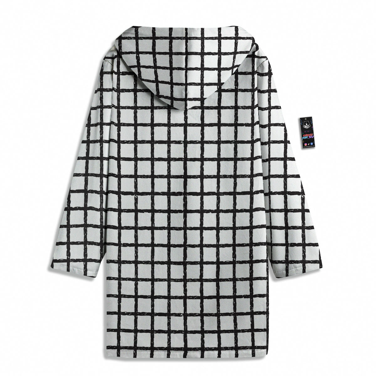 Windowpane Doodle Print Pattern Men's Windbreaker Jacket-grizzshop