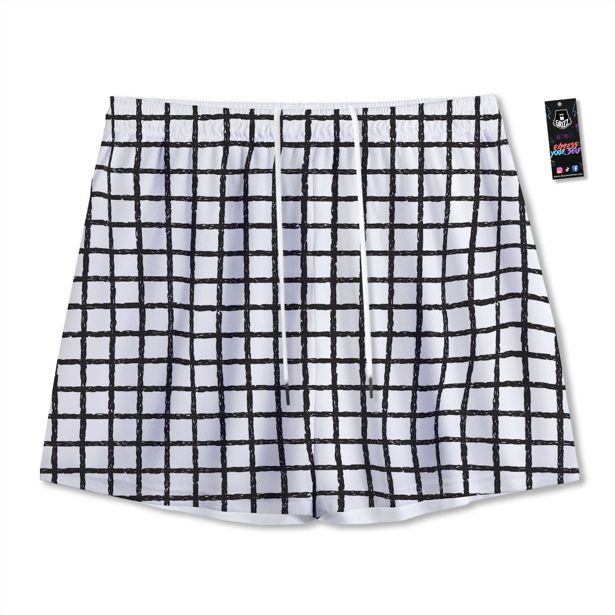 Windowpane Doodle Print Pattern Mesh Shorts-grizzshop